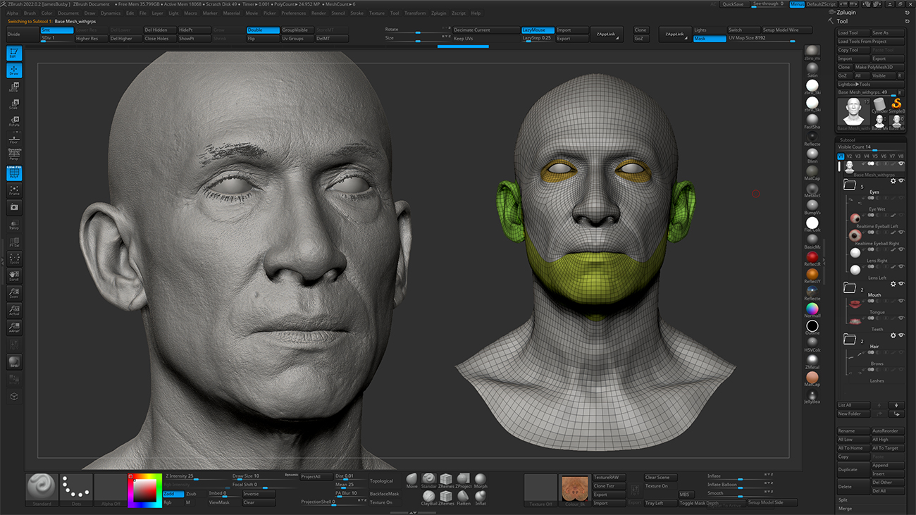 Realistic head sculpt in Zbrush